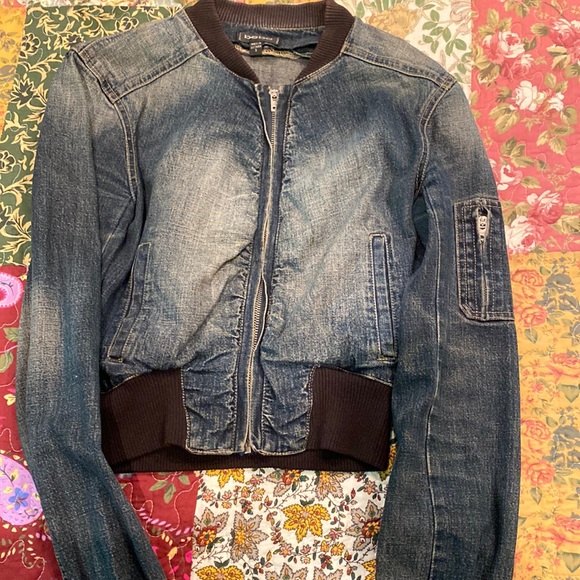 Bebe Denim Jean Jacket  Blue Full Zip Up Size Small Distressed Vintage - Picture 1 of 5